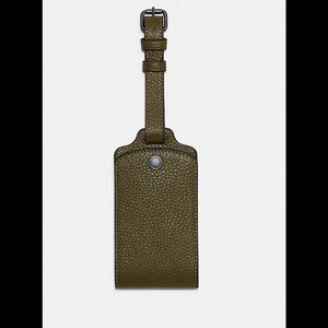 Coach Olive Green Pebbled Leather Luggage Tag